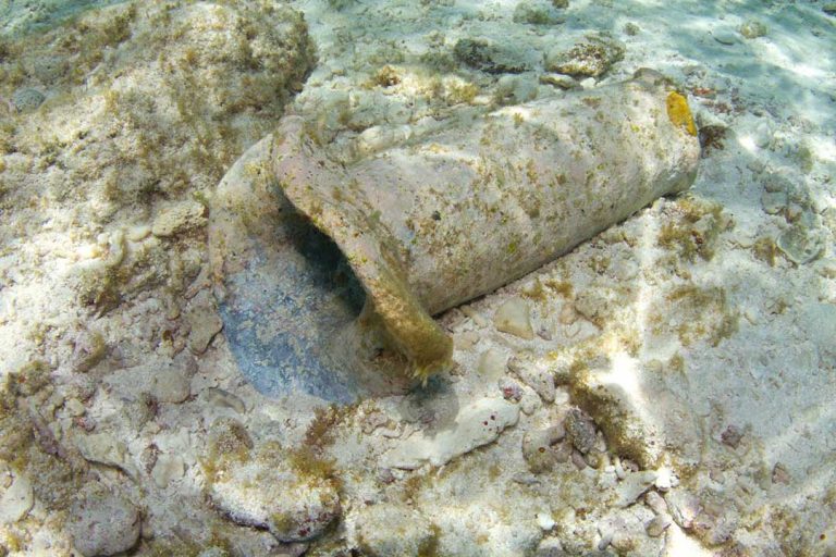 A lead hawse pipe on the reef top