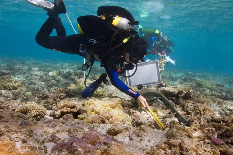 Divers recording a rudder pintle