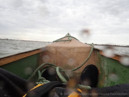 View from the inside of the survey canoe while undertaking the sidescan survey of a slightly deeper section of the lake. Copyright: Irini Malliaros/Silentworld Foundation