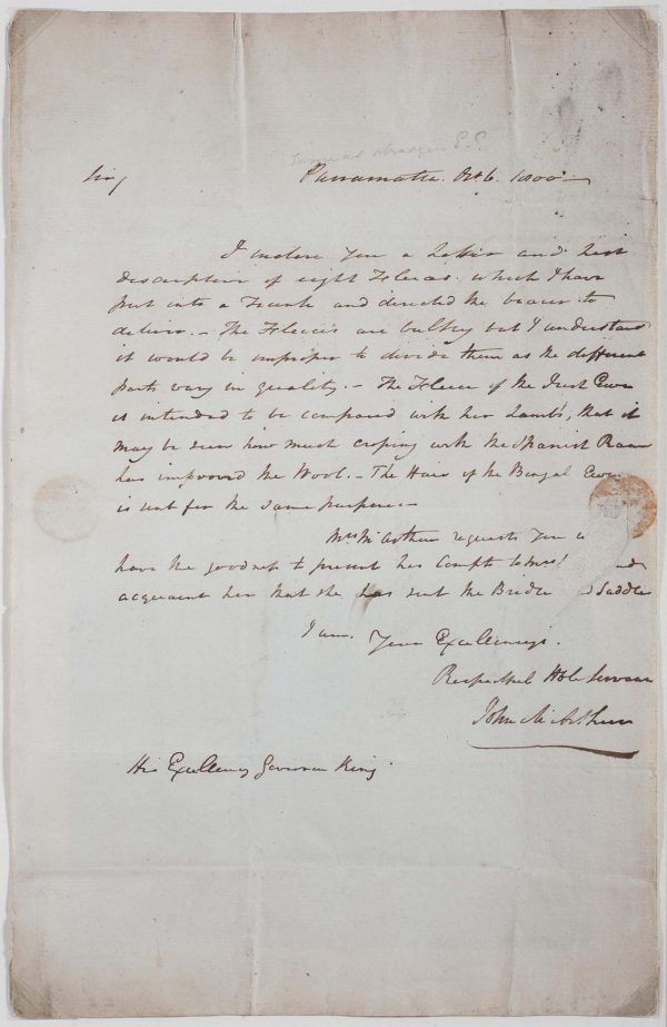 Letter Addressed To Governor King Signed By John Macarthur 