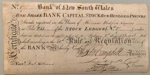 bank share certificate - bank of NSW