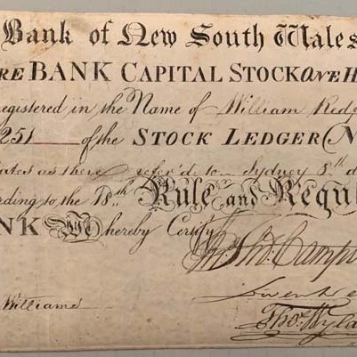 bank share certificate - bank of NSW