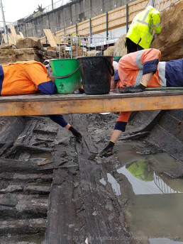 Excavating the wreck. Image: Irini Malliaros/Silentworld Foundation for Sydney Metro, used with permission.