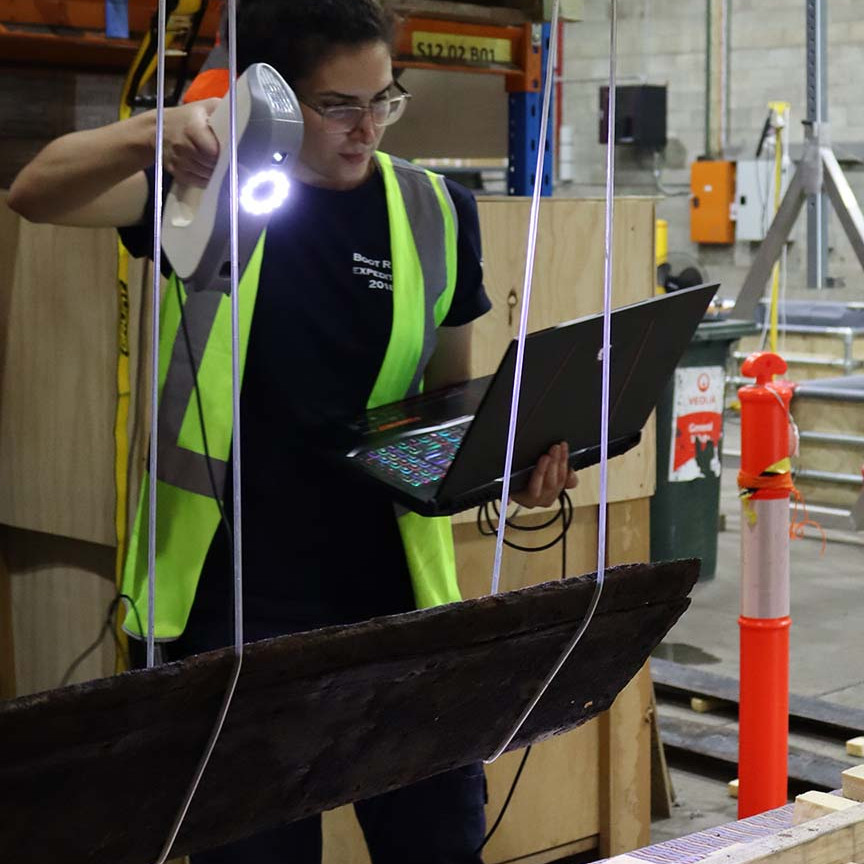 Scanning timber. Image: Silentworld Foundation for Sydney Metro, used with permission.