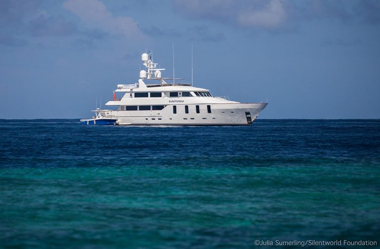The research vessel and tender at Boot Reef