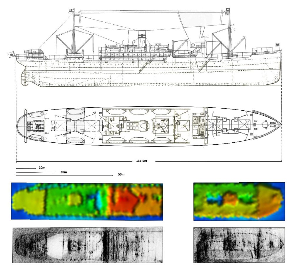 Montevideo Maru’s ship plans compared with sonar imagery of the wreck