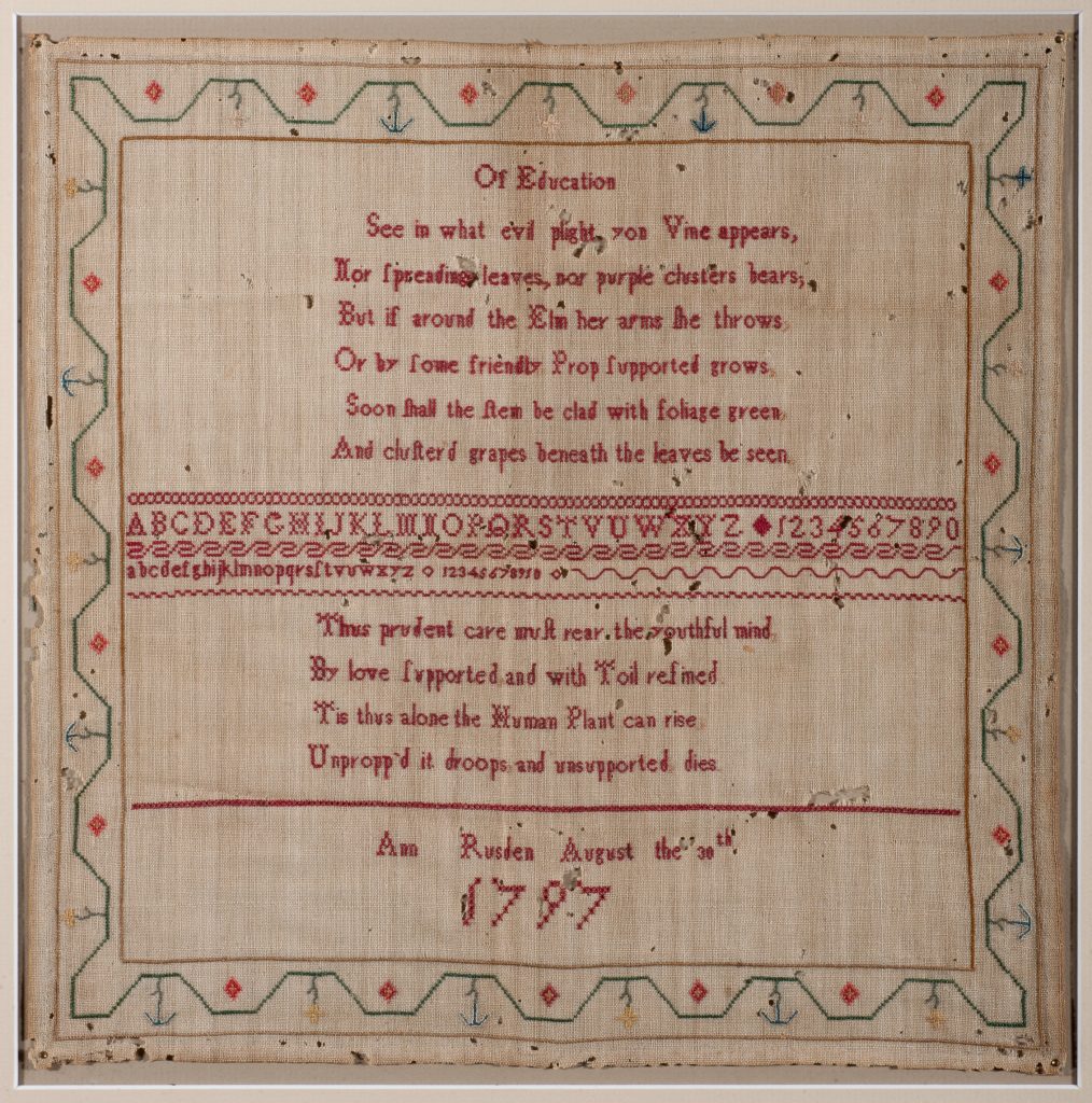 18th-century hand embroidered sampler