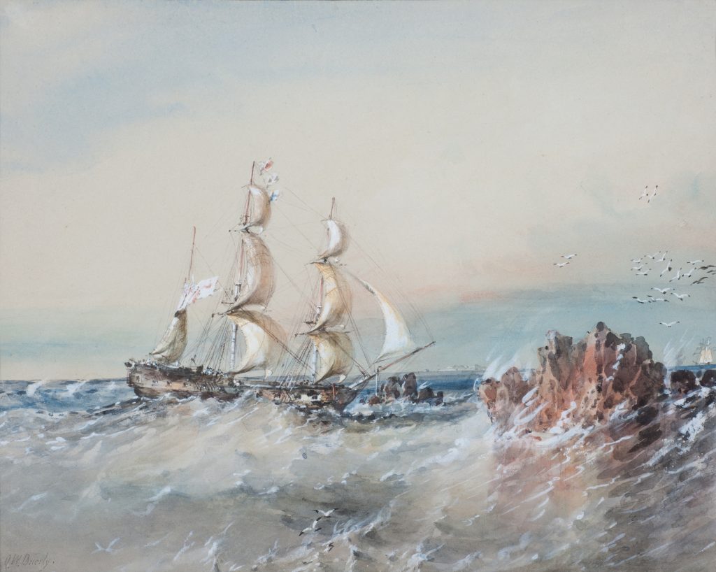 Watercolour of the RATTLESNAKE in the Torres Strait