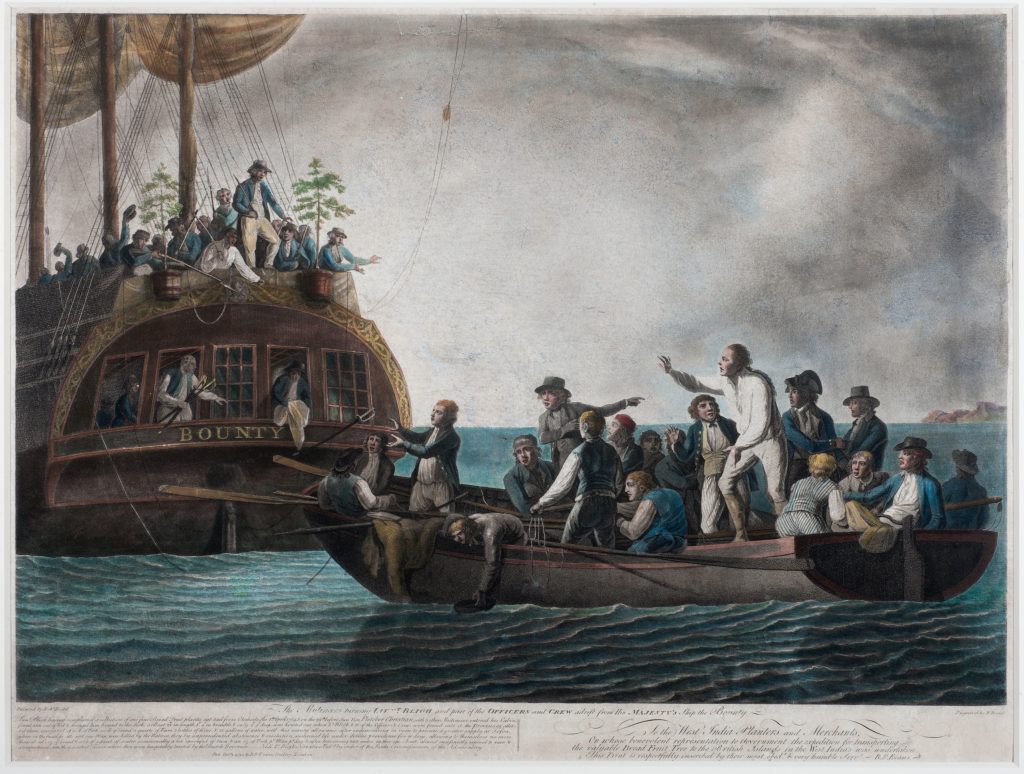 Mutineers aboard BOUNTY turning Bligh, loyal officers and crew adrift