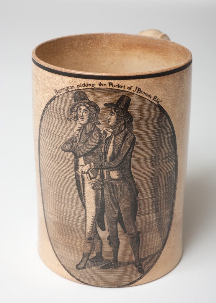 Creamware mug depicting George Barrington