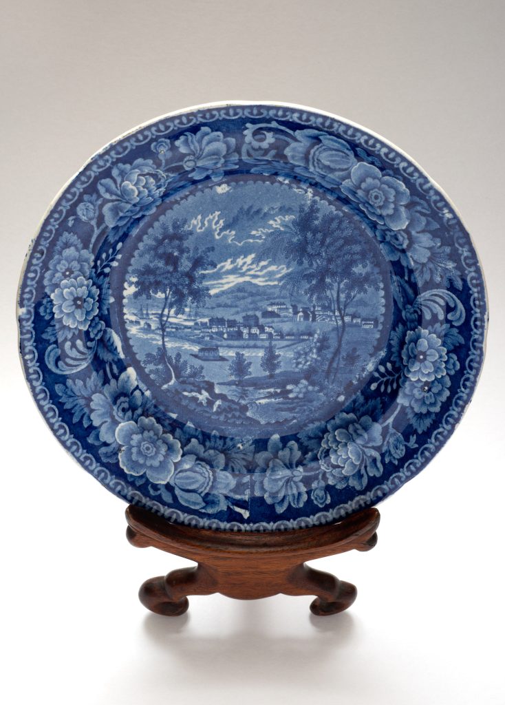 ‘Hobart Town’, Staffordshire earthenware plate with blue & white transfer pattern