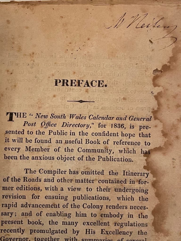 New South Wales Calendar and Post Office Directory 1836